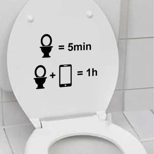 Adesivo per WC divertente con design 5min vs 1h e icona del telefono in vinile