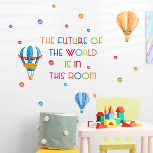 Hot air balloon wall decal with dots and slogan for nursery and kids room decor