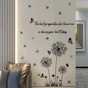 Dandelion and butterflies wall sticker with inspirational English quote for living room