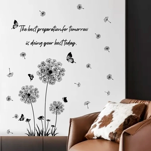 Black dandelion and butterfly wall decal with inspirational quote for home decor