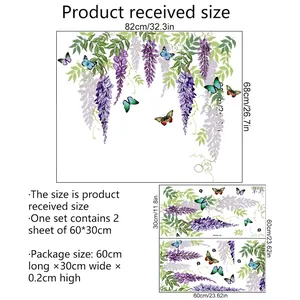 Self-adhesive purple wisteria and butterfly wall decals measuring 82x68cm for home decor