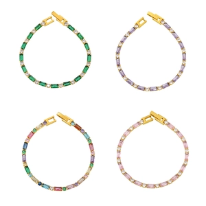 Bracciali in acciaio inossidabile placcati oro 18K con zirconi colorati taglio baguette
