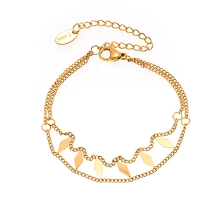 Double-layered 18k gold plated stainless steel bracelet with five diamond charms