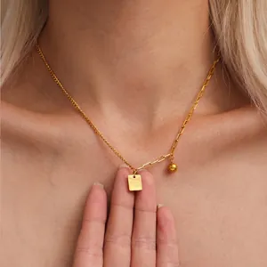 Collana Con Pendente Quadrato Good Luck Acciaio Inossidabile Catena Graffetta Asimmetrica Placcato Oro Gioielli