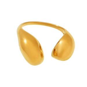 Modern adjustable gold water drop ring with a polished minimalist lava style design