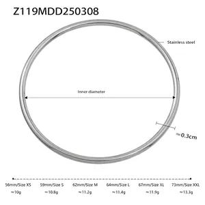 Detailed size chart for minimalist stainless steel round bangle with diameter specifications