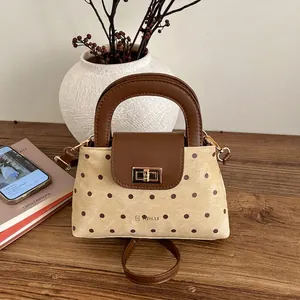 Retro Polka Dot Handbag PU Leather Crossbody Bag For Women With Metal Twist Lock And Adjustable Shoulder Strap