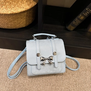 Women Fashion PU Leather Mini Backpack With Metal Bow Knot Small Square Handbag Versatile Shoulder Crossbody Bag Lady