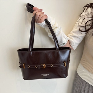 Women PU Leather Underarm Bag Minimalist Belt Buckle Shoulder Bag Korean Retro Tote Bag Urban Daily Commuter