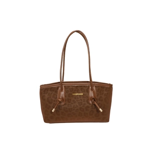 Sac à épaule léopard marron avec détails dorés et bandoulière à nœud élégante