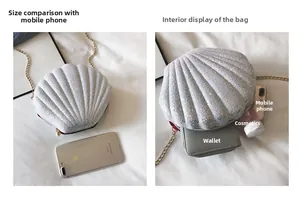Detailed view of silver sequin shell bag capacity showing space for phone and wallet