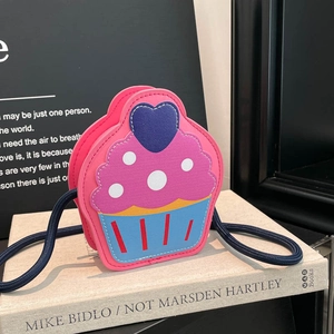 Cute Kids Cupcake Shaped Crossbody Bag PU Leather Mini Shoulder Bag For Girls Heart Polka Dot Pattern Sweet Cartoon Small Purse