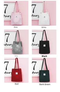 Collection de sacs cabas en velours côtelé en rose, blanc, gris, noir, rouge et vert