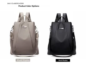 Waterproof nylon backpacks in khaki and black with detachable straps for versatile use