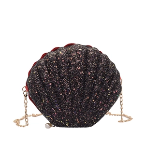 Sequin shell crossbody bag with colorful glitter and gold chain strap for women
