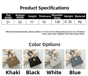 Tabella taglie con dimensioni e materiale PU per borsa a tracolla trapuntata