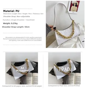 Size specifications of white crocodile pattern shoulder bag with chunky chain and PU strap
