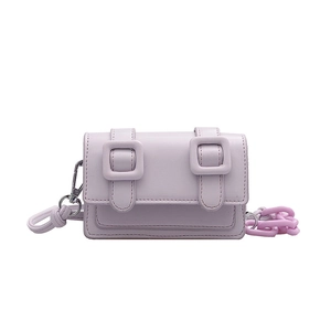 Mini lavender crossbody square bag with chunky plastic chain and double buckles