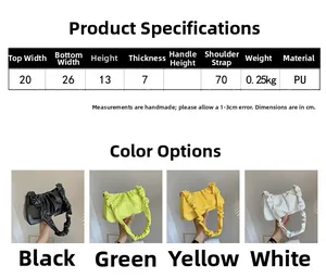 Size chart and dimensions for the soft PU leather ruched cloud shoulder bag