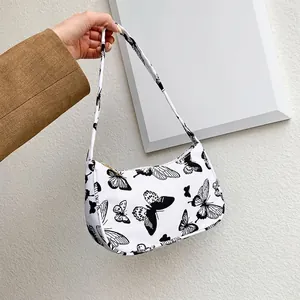 Women Fashion Underarm Bag Canvas Nylon Print Leopard Zebra Butterfly Checkered Cow Shoulder Handbag Trendy Summer Style