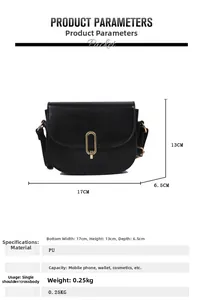 Schwarze PU-Satteltasche 17x13x6,5 cm mit goldener Schnalle und Größentabelle