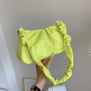 Women Casual PU Leather Pleated Cloud Shoulder Bag Ruched Underarm Bag Solid Color Minimalist Soft Crossbody Pouch Handbag
