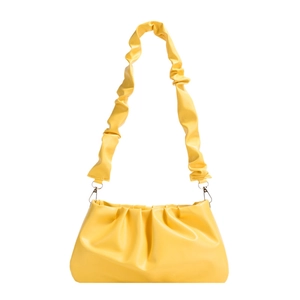 Chic yellow ruched cloud bag with pleated shoulder strap and soft faux leather texture