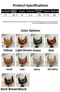 Detailed size chart and specifications for the crocodile pattern crescent shoulder bag