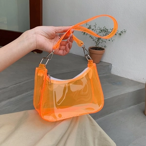 Women Transparent PVC Jelly Hobo Bag Fluorescent Color Clear Underarm Shoulder Bag With Zipper Daily Fashion Purse