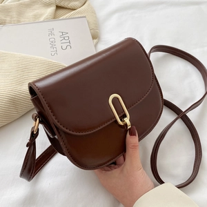 Damen Minimalistische PU Leder Satteltasche Retro Umhängetasche Mit Goldenem Metallschloss Verstellbarem Riemen Mode Handtasche