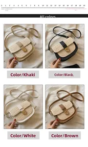 Collage gewebter Satteltaschen in Khaki, Schwarz, Weiß und Braun mit breitem Schultergurt