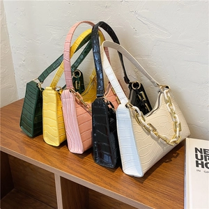 Chic croc-embossed baguette bags in multi-colors with resin chunky chain strap