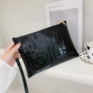 Pochette in Pelle PU con Goffratura Coccodrillo per Donna Borsa a Busta Minimalista Con Cinturino da Polso Cerniera Dorata Custodia da Business