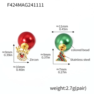 Detail of Christmas earrings showing dimensions of the zircon deer and tree charms