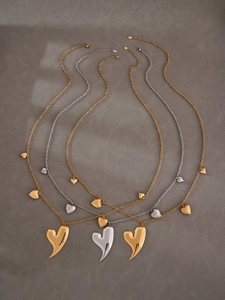 Colliers double couche en acier inoxydable plaqué or 18k avec pendentifs cœurs pour femmes