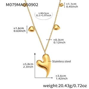 Spécifications détaillées des dimensions du collier pendentif cœur en acier inoxydable poli