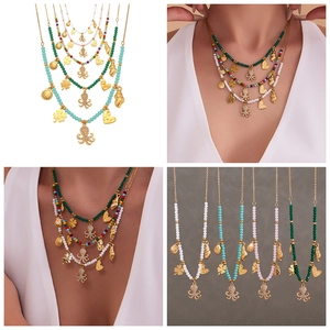 Detailed close-up of beaded necklace set featuring octopus charms and sea shell pendants