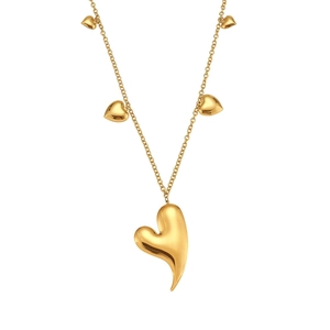 Chaîne pull double couche plaquée or 18k en acier inoxydable avec pendentifs en cœur