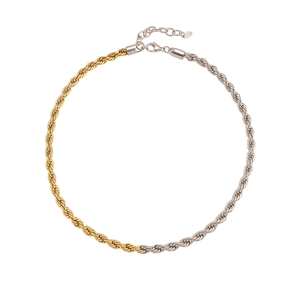 Collier chaîne torsadée bicolore en acier inoxydable or et argent pour homme