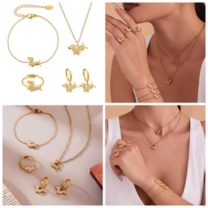 Dettagli del set gioielli cucciolo placcato oro 18k con zirconi su collana e anelli