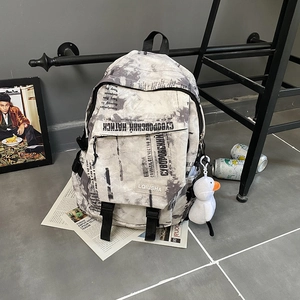 Sac à Dos Scolaire en Nylon Imprimé Journal Unisexe Grande Capacité Sac d'Étudiant avec Pendentif Canard Mignon pour Ordinateur 15 Pouces