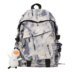 Sac à dos en toile tie-dye pour étudiants à grande capacité avec pendentif canard