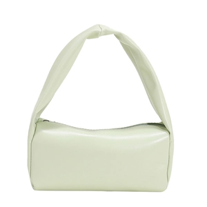 Minimalist mint green cylinder handbag in soft faux leather with top zipper and wide handle