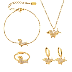 Set gioielli bassotto placcato oro 18k con zirconi cubici su acciaio inossidabile