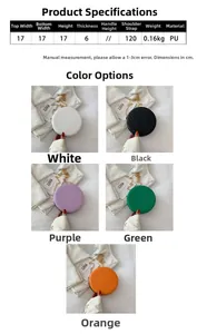 Spécifications de taille pour le sac rond en PU avec chaîne, largeur 17cm en 5 couleurs