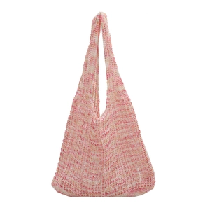 Rosa-beige hohlgestrickte Tragetasche mit integriertem Schultergurt für den Sommer-Alltag