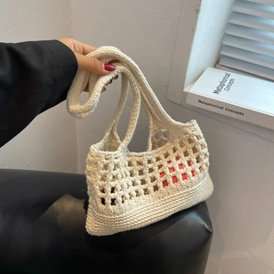 Borsa A Tracolla Intrecciata All Uncinetto Corda Di Cotone Fatta A Mano Borsa Tote Traforata Per Donna Stile Boho Vacanza Al Mare