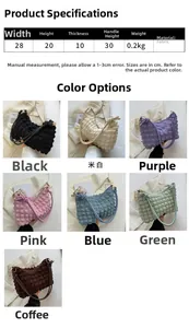 Detailed size specifications and seven colors of the bubble textured ruched shoulder bag