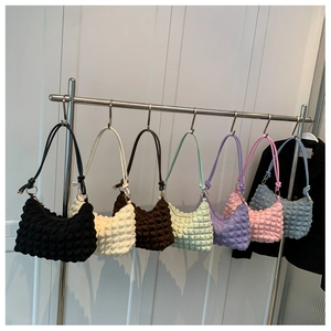 Women Bubble Texture Shoulder Bag Ruched Popcorn Fabric Underarm Bag Fashion Solid Color Zipper Hobo Handbag Daily Bag