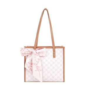 Sac cabas chic avec monogramme NK et nœud floral en soie sur poignées en cuir fin